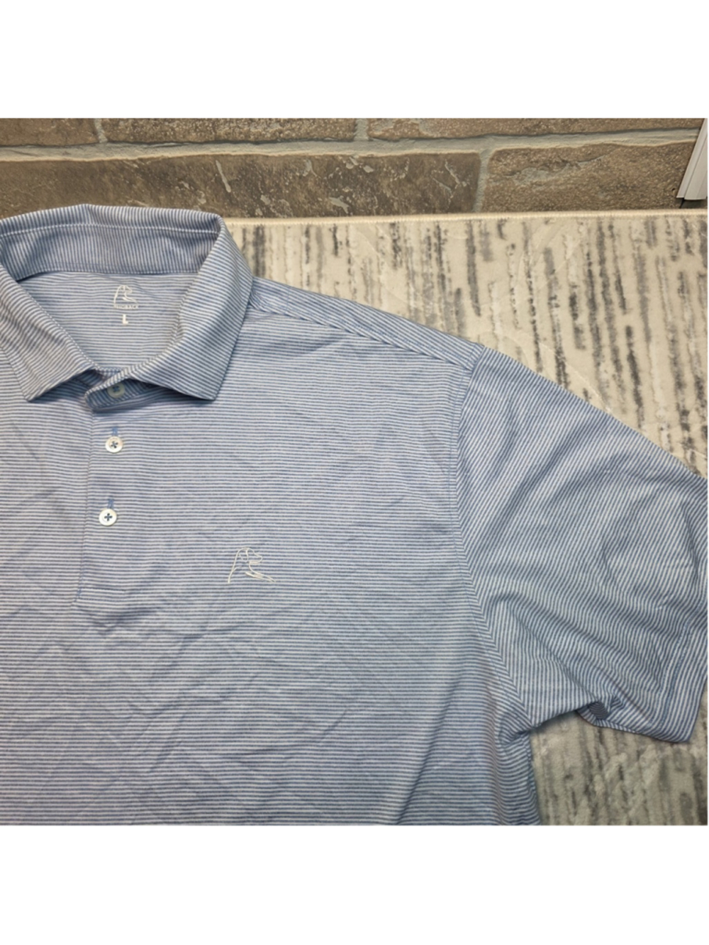 Rhoback The Crispy Stripe Performance Polo Shirt Mens Sz L Blue